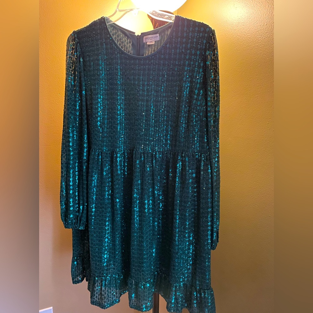 Plus-size Sequin Hunter Green Midi Party Dress 2x NWOT